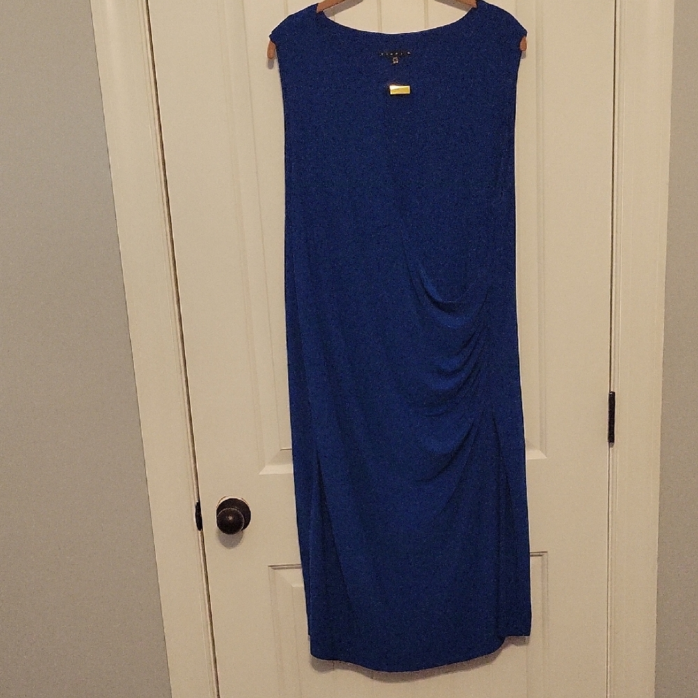 Tiana B Blue Ruched Sheath Midi Dress
